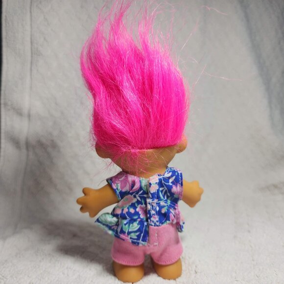 Vintage Troll Girl Summer floral outfit pink pants and PINK hair - Picture 2 of 3